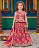 CHAHAK DESIGN Cambric Woven Sleeveless Lace Embellished Floral Printed Choli & Lehenga Set With Dupatta - Fushia