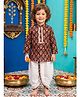 CHAHAK DESIGN Cotton Woven Full Sleeves Floral Printed Kurta & Dhoti Set - White & Brown