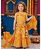 CHAHAK DESIGN Cambric Woven Sleeveless Lace Embellished Floral Printed Choli & Lehenga Set With Dupatta - Mustard