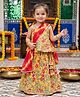 CHAHAK DESIGN Cambric Woven Sleeveless Lace Embellished Floral Printed Choli & Lehenga Set With Dupatta - Mustard