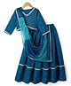 Pine Kids Woven Lehenga Choli with Dupatta Full Sleeves and Chevron Foil Print in Teal Blue
