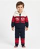 JWAAQ Wool Knit Full Sleeves Colour Blocked Athletic Text Designed Hooded Sweater & Pants Set - Navy Blue & Red