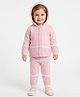 JWAAQ Wool Knit Full Sleeves Abstract Designed Front Open Hooded Sweater & Pants Set - Pink