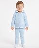 JWAAQ Wool Knit Full Sleeves Abstract Designed Front Open Hooded Sweater & Pants Set - Blue