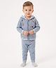 JWAAQ Wool Knit Full Sleeves Animal Designed Front Open Hooded Sweater & Pants Set - Sky Blue