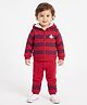 JWAAQ Wool Knit Full Sleeves Striped & Sailing Club Text Designed Hooded Sweater & Pants Set - Red
