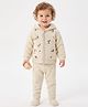 JWAAQ Wool Knit Full Sleeves Deer & Snowman Designed Front Open Hooded Sweater & Pants Set - Ecru