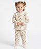 JWAAQ Cotton Knit Full Sleeves Leopard Pattern Designed Cardigan & Pants Set - Beige