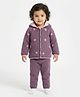 JWAAQ Cotton Knit Full Sleeves Heart Designed Hooded Cardigan & Pants Set - Purple
