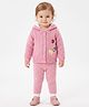 JWAAQ Cotton Knit Full Sleeves Balloon Applique Detailed Hooded Cardigan & Pants Set - Pink