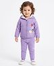 JWAAQ Cotton Knit Full Sleeves Balloons Embroidered Hooded Cardigan & Pants Set - Purple
