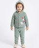 JWAAQ Cotton Knit Full Sleeves Balloons Embroidered Hooded Cardigan & Pants Set - Green