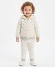 JWAAQ Cotton Knit Full Sleeves Hearts Designed Hooded Sweater & Pants Set - White