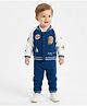 JWAAQ Cotton Knit Full Sleeves B Initials Patch Detailed Varsity Jacket & Pants Set - Navy Blue