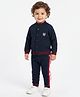 JWAAQ Cotton Knit Full Sleeves Shield Patch Detailed Fur Lined Sweater & Joggers Set - Navy Blue