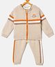 JWAAQ Cotton Knit Full Sleeves Placement Striped Fur Lined Sweater & Pants Set - Beige