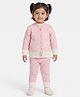 JWAAQ Cotton Knit Full Sleeves Palm Tee Embroidered Fur Lined Sweater & Pants Set - Pink