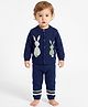 JWAAQ Cotton Knit Full Sleeves Bunny Designed Pom Pom Embellished Fur Lined Sweater & Pants Set - Navy Blue