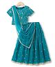 Pine Kids Woven Half Sleeves Choli and Lehenga with Dupatta and Floral Embroidery with Sequins - Sea Green