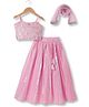 Pine Kids Woven Singlet Choli and Lehenga with Dupatta and Floral Embroidery with Sequins - Pink