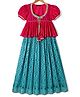 Pine Kids Woven Lehenga Choli with Half Sleeves and Geometric Print in Dark Green for 6-7 Years