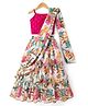 Pine Kids Woven Full Sleeves Choli Lehenga & Dupatta with Full Length and Floral Print in Pink