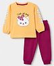 Doodle Poodle 100% Cotton Single Jersey Knit Full Sleeves Top and Pant with Bear Print in Yellow
