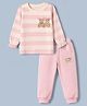 Doodle Poodle 100% Cotton Single Jersey Knit Full Sleeves Striped Top and Joggers Set With Bear Print - Pink