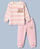 Doodle Poodle 100% Cotton Single Jersey Knit Full Sleeves Striped Top and Joggers Set With Bear Print - Pink