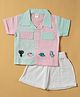 INFANT HOUSE Muslin Knit Half Sleeves Dinosaurs Embroidered Colour Blocked Shirt & Shorts Set - Green