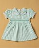 INFANT HOUSE Muslin Knit Half Puffed Sleeves Striped & Lace Embellished Dress - Green