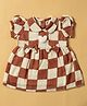 INFANT HOUSE Muslin Knit Half Puffed Sleeves Checked Bow & Heart Applique Detailed Dress - Rust