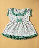INFANT HOUSE Muslin Knit Half Puffed Sleeves Floral Printed & Bow Appique Detailed Dress - Green