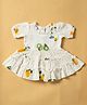 INFANT HOUSE Muslin Knit Half Puffed Sleeves Button Embellished Floral Applique Detailed & Strawberries Printed Tiered Dress - White