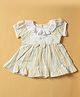 INFANT HOUSE Muslin Knit Half Puffed Sleeves Striped & Bow Applique Detailed Dress - Lemon