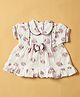INFANT HOUSE Muslin Knit Half Puffed Sleeves Stawberry Printed & Bow Applique Detailed Dress - White