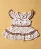 INFANT HOUSE Muslin Knit Frill Sleeves Checked Dress - Brown