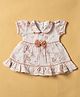INFANT HOUSE Muslin Knit Half Puffed Sleeves Teddy Printed & Bow Applique Detailed Dress - Pink