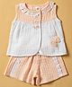 INFANT HOUSE Muslin Knit Sleeveless Lace & Bow Applique Detailed Top & Shorts Set - Peach