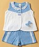 INFANT HOUSE Muslin Knit Sleeveless Lace & Bow Applique Detailed Top & Shorts Set - Blue