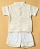 INFANT HOUSE Muslin Knit Half Sleeves Polka Dots Printed Shirt & Shorts Set - White