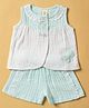 INFANT HOUSE Muslin Knit Sleeveless Lace & Bow Applique Detailed Top & Shorts Set - Sea Green