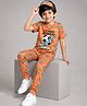 Wear Your Opinion Interlock Woven Half Sleeves Fighter Planes Printed Coordinating Tee & Joggers Set - Orange
