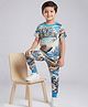 Wear Your Opinion Interlock Woven Half Sleeves Epic Adventure Text Printed Coordinating Tee & Joggers Set - Navy Blue