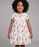 Halemons Muslin Woven Half Sleeves Floral Printed Dress - Off White