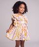 Halemons Muslin Woven Frill Sleeves Tropical Theme Printed Dress - Multi Colour
