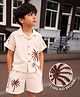PURPLE UNITED KIDS Cotton Woven Half Sleeves Palm Tree Embroidered Shirt & Shorts Set - Off White