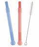 BeeBaby Chew Me Silicone Teether Sticks for Babies | Gum Massager Teething Toy with Cleaning Brush | BPA Free Safe Material | Pack of 2 | Soothing Teether for Infants & Toddlers - Blue & Pink