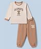 Pink Rabbit Cotton Interlock Full Sleeves T-Shirt and Pant with Full Length and Bear Print in Brown for 18-24 Months