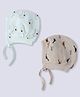Pink Rabbit Interlock Knit Caps with Knot & Bear Dinosaur Print Pack Of 2 Light Blue & Khaki - Diameter 22 cm